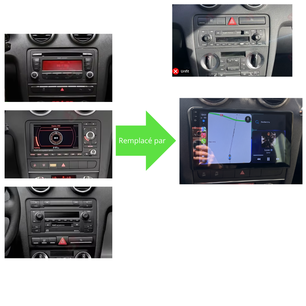 Dalle Tactile Audi A3 (2003-2013) - Remplacement Écran Autoradio GPS Android Auto Apple CarPlay