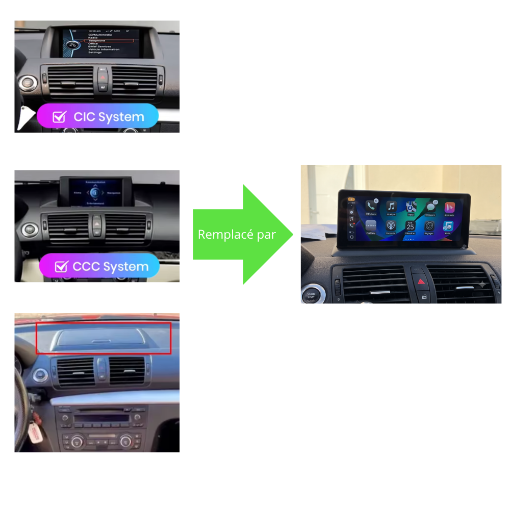 Écran Tactile BMW serie 1 E82  (2004-2012) : Autoradio GPS, Android Auto et Apple CarPlay